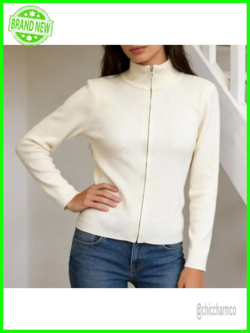 Soft Ribbed Cable Knit Zip Up Cardigan, Chunky Collared Sweater Coat, Long